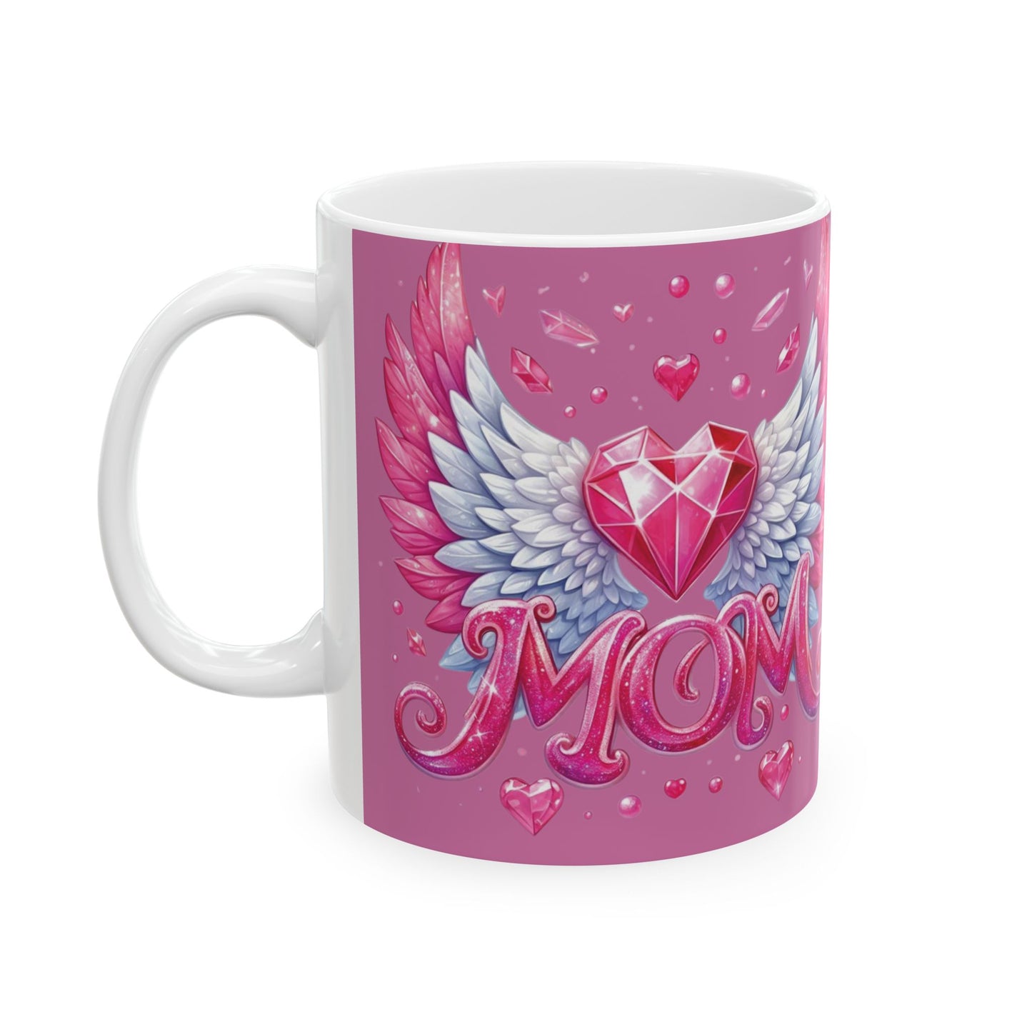 Mom Crystal Heart & Angel Wings Coffee Mug,