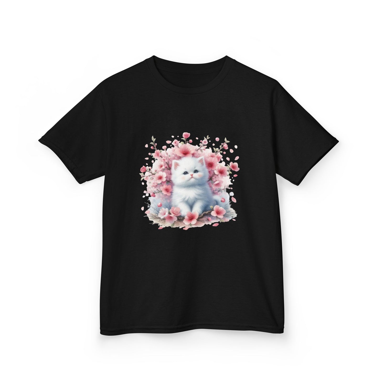 Adorable Floral Kitten Kids Tee