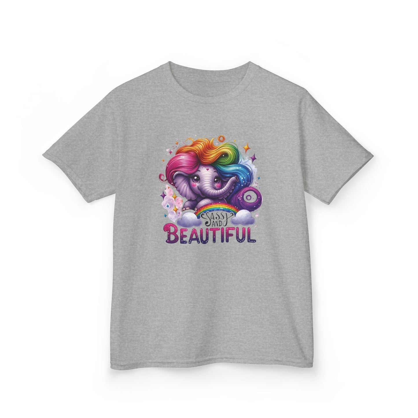 Sassy Rainbow Hair Elephant Kids Tee