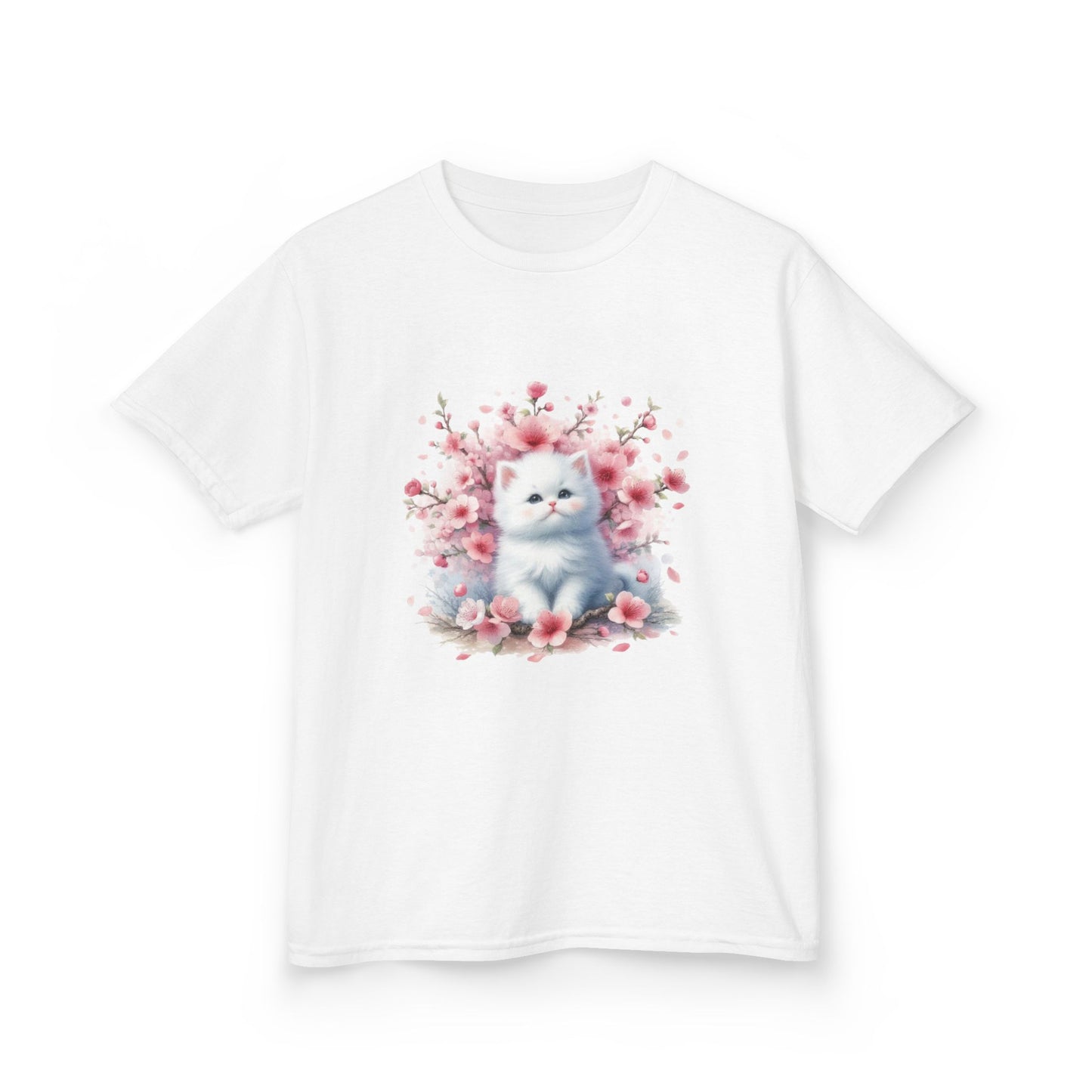 Adorable Floral Kitten Kids Tee