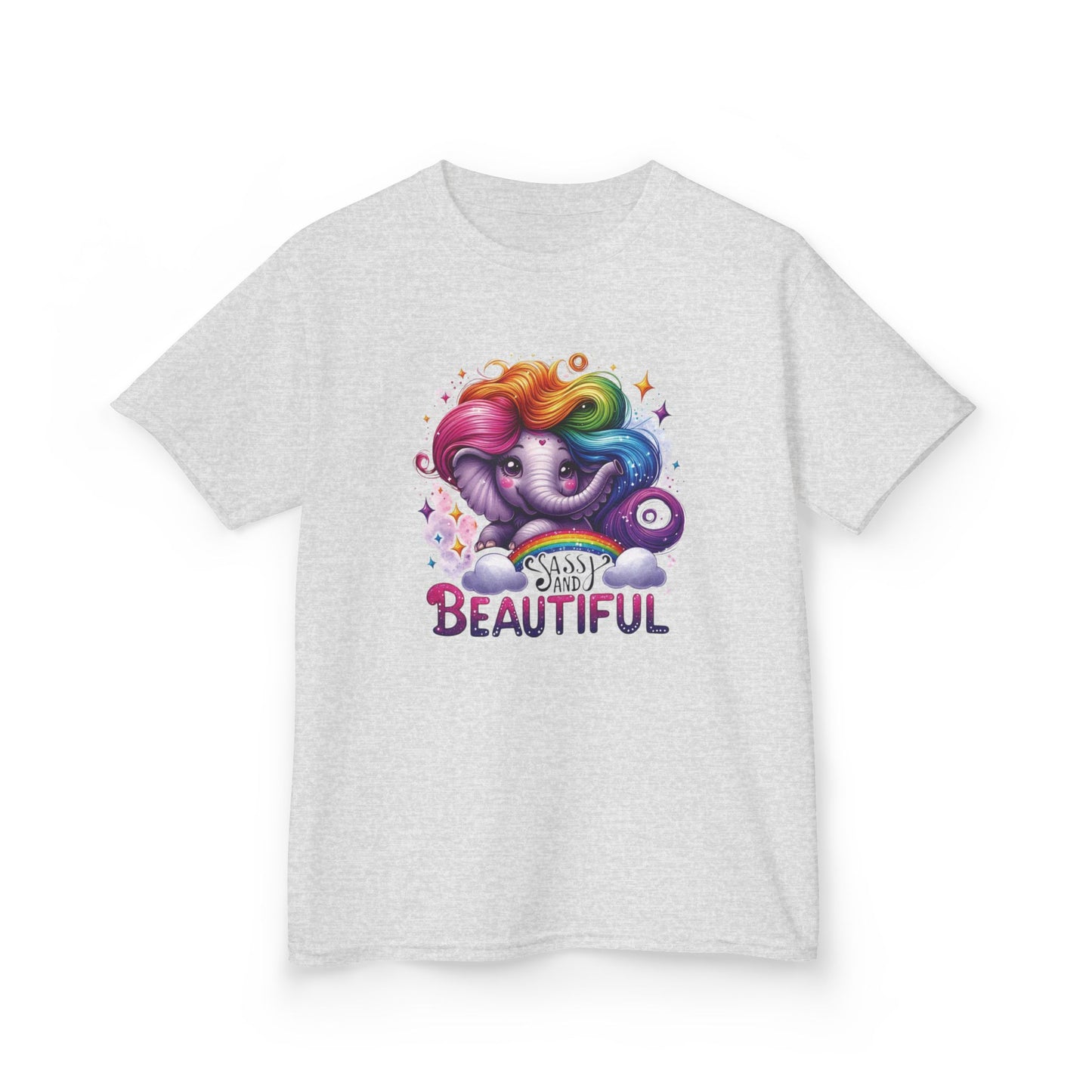 Sassy Rainbow Hair Elephant Kids Tee