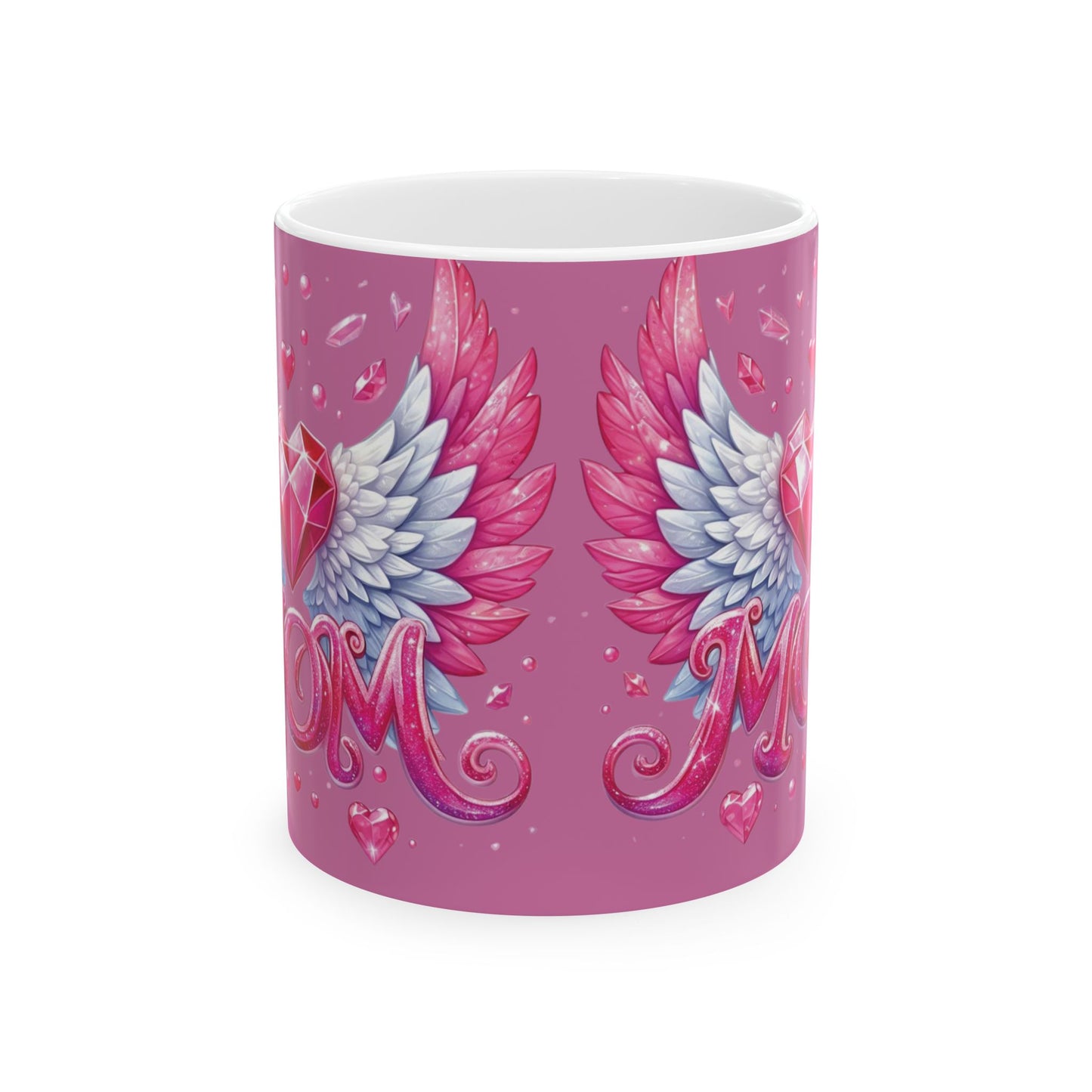 Mom Crystal Heart & Angel Wings Coffee Mug,