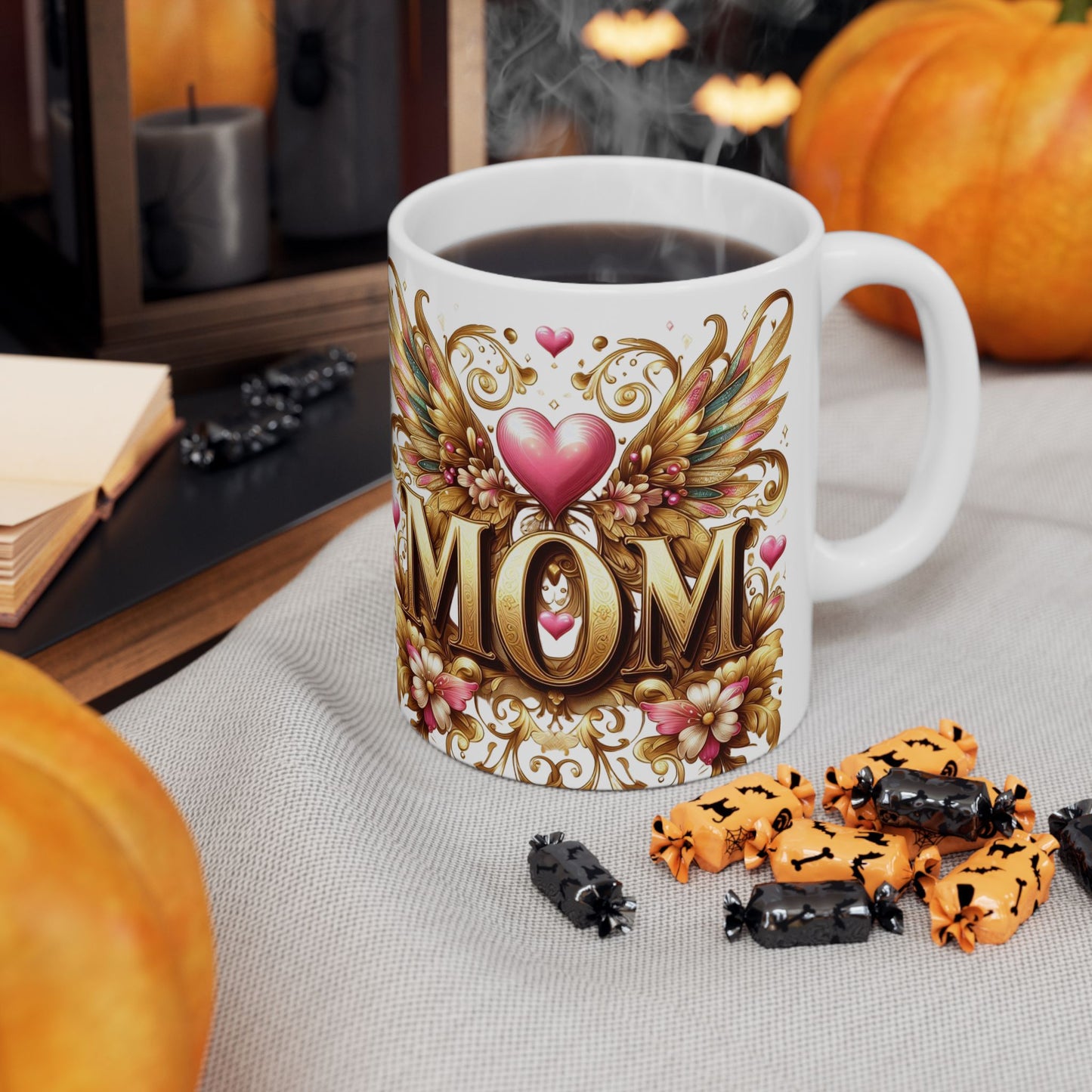 Mom's Golden Whisper Floral Kiss Coffee Mug
