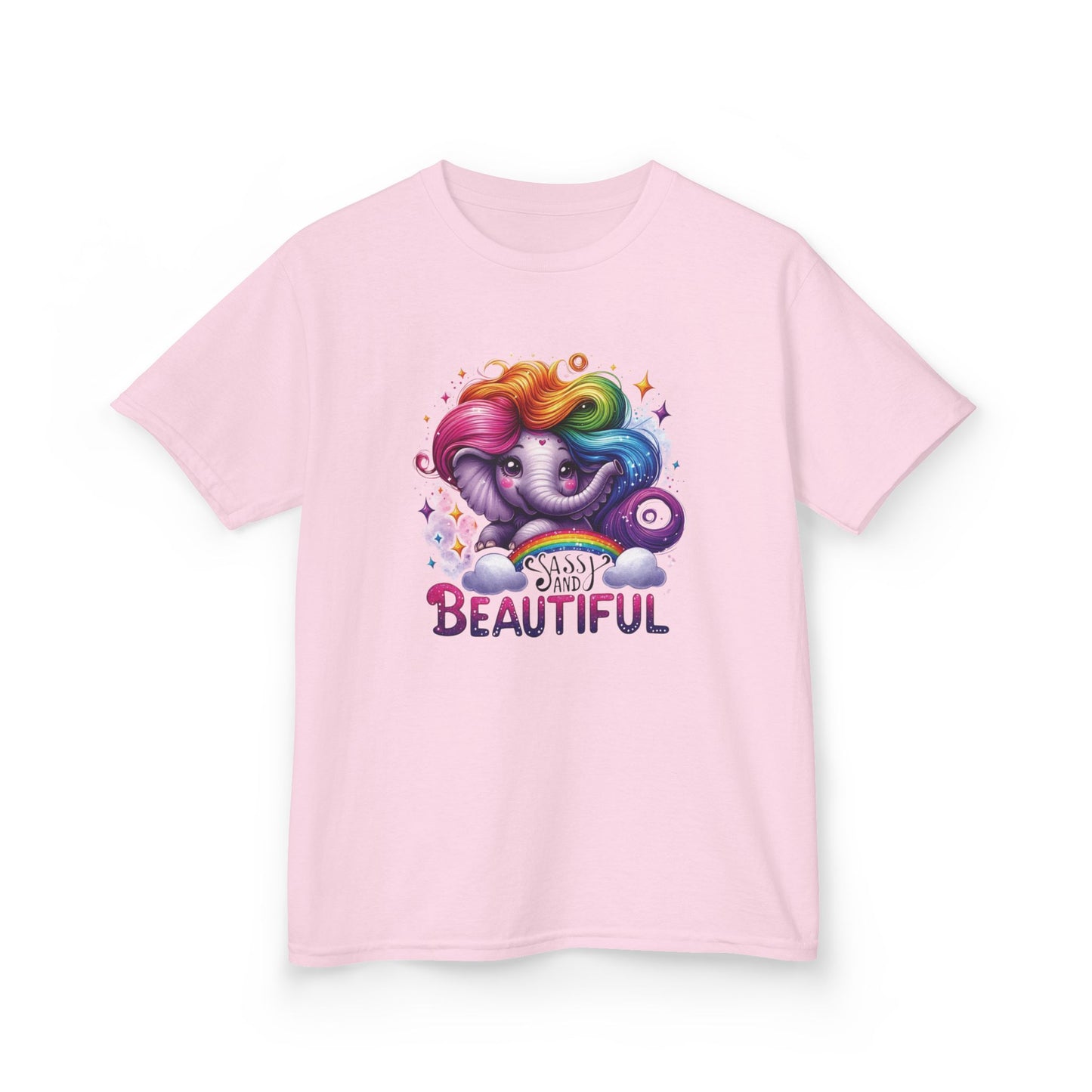 Sassy Rainbow Hair Elephant Kids Tee