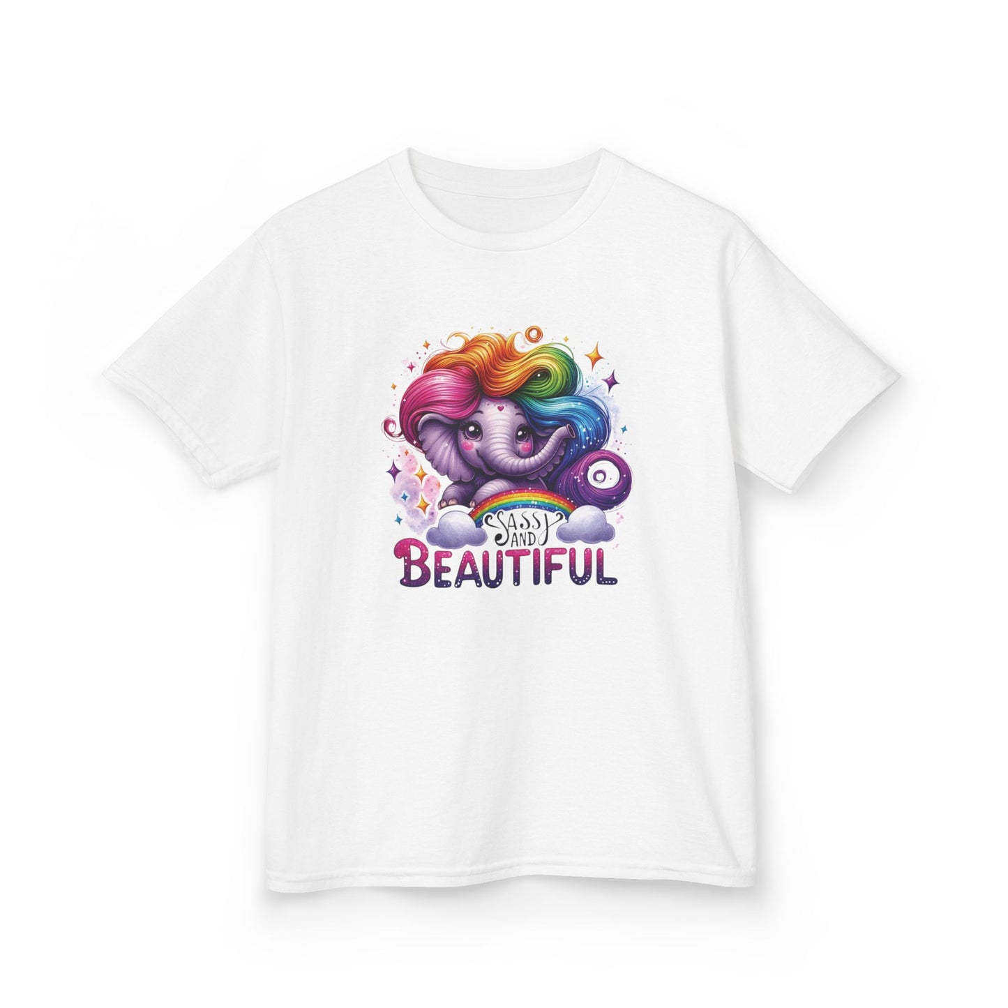Sassy Rainbow Hair Elephant Kids Tee