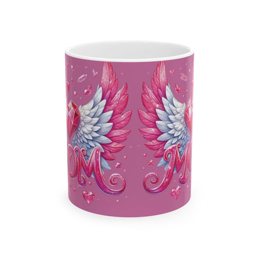 Mom Crystal Heart & Angel Wings Coffee Mug,