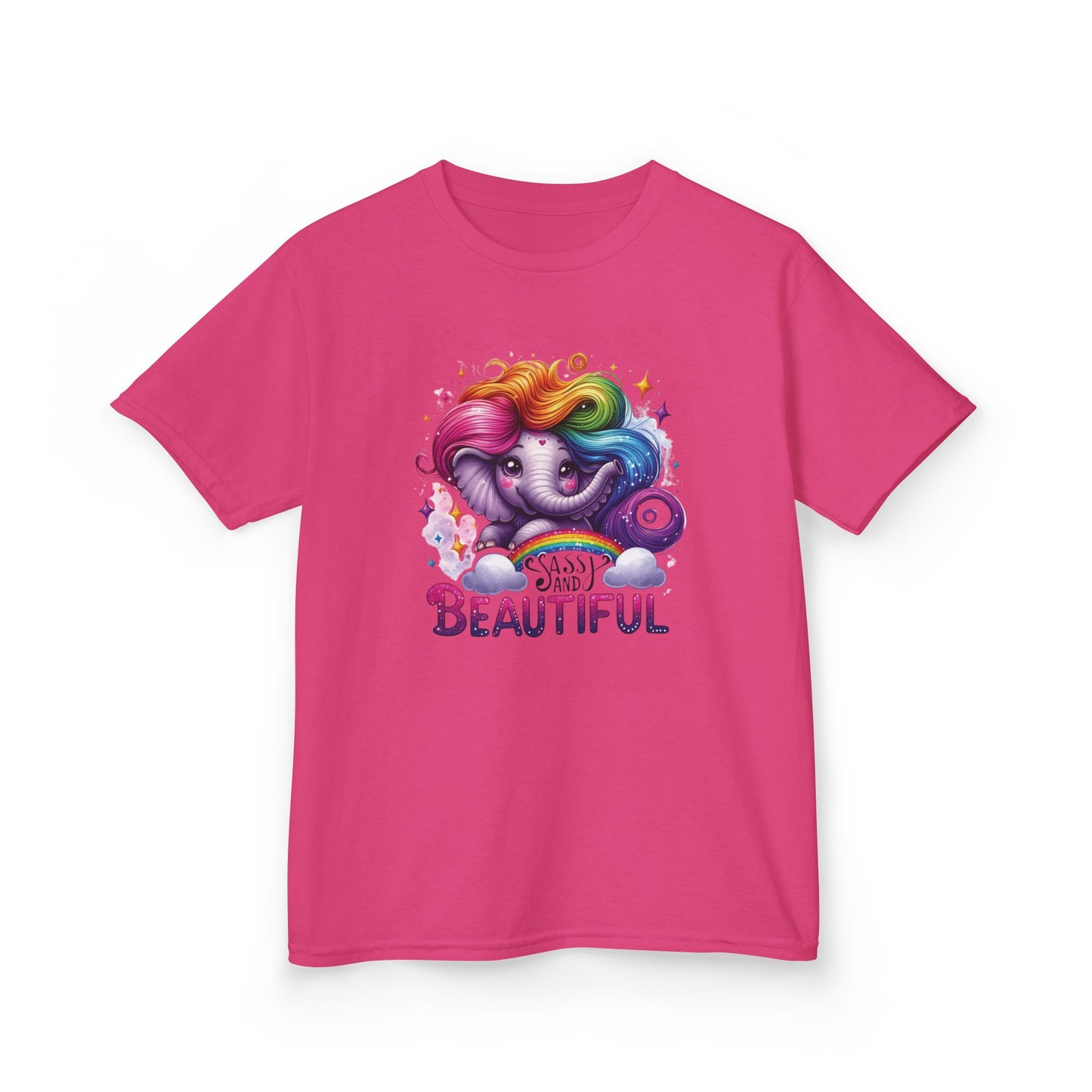 Sassy Rainbow Hair Elephant Kids Tee