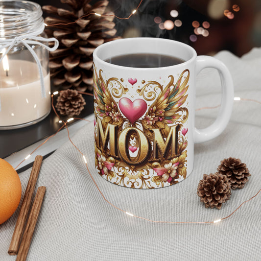 Mom's Golden Whisper Floral Kiss Coffee Mug