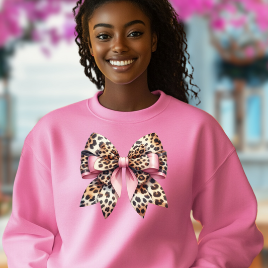 Pink Leopard Fierce & Feminine bow T-Shirt