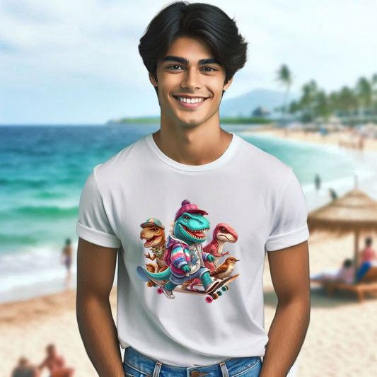 Cool Dinosaur Skateboarding Tee