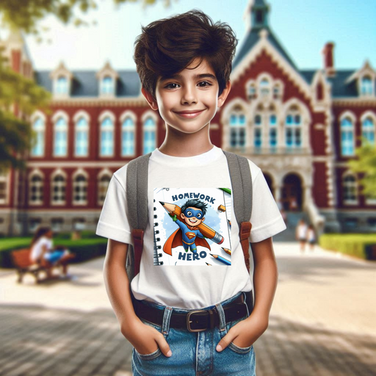 Superhero Homework Hero Kids Tee